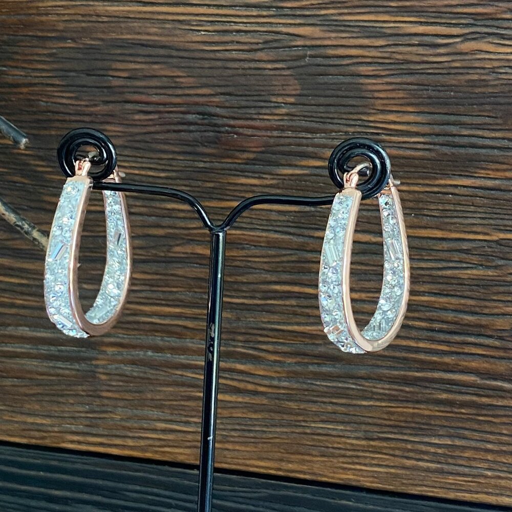 Fifth Avenue Rose Gold Crystal Oval Hoop Earrings NWT